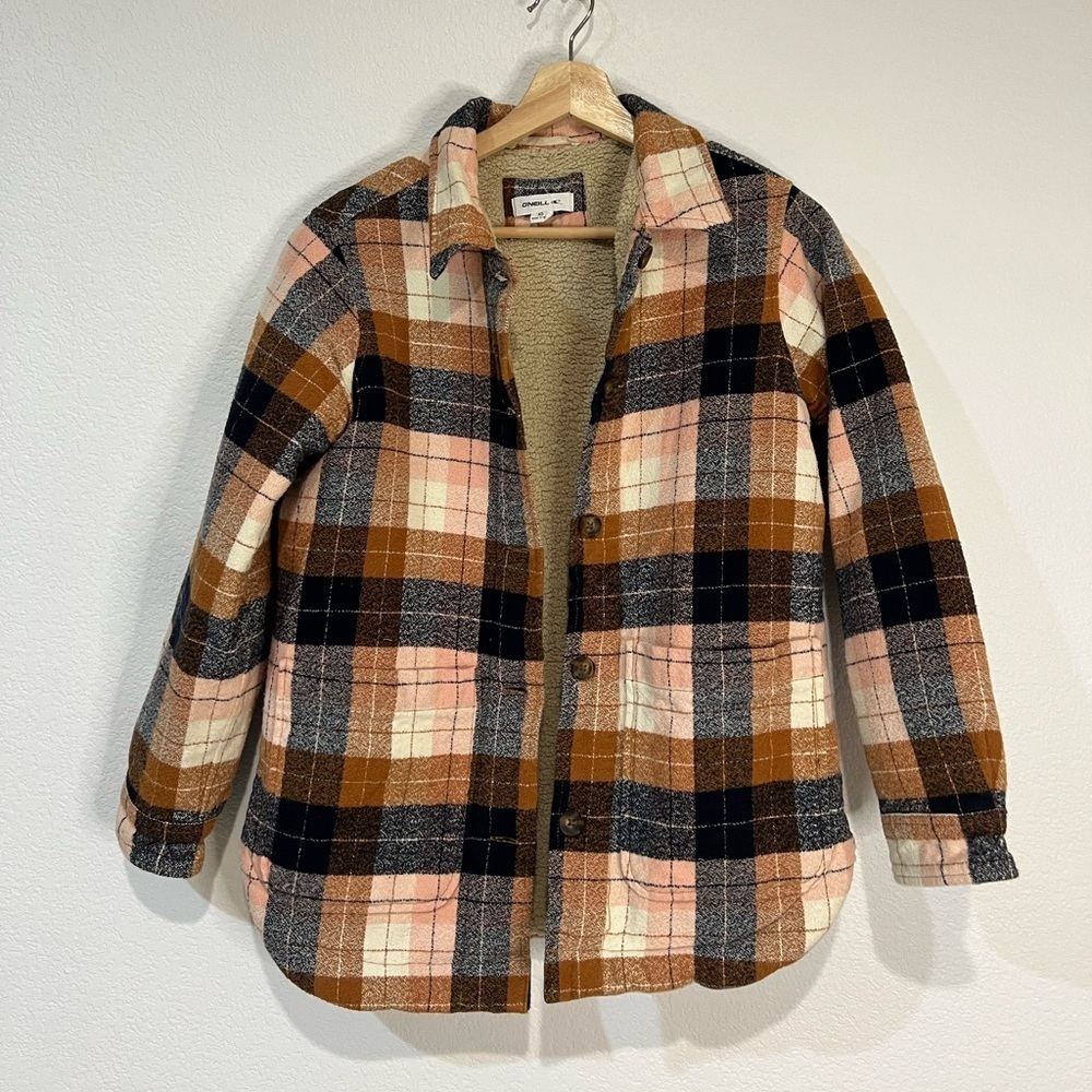 O’Neill shirt Sherpa jacket multi color yellow pink brown‎ black white XS winter